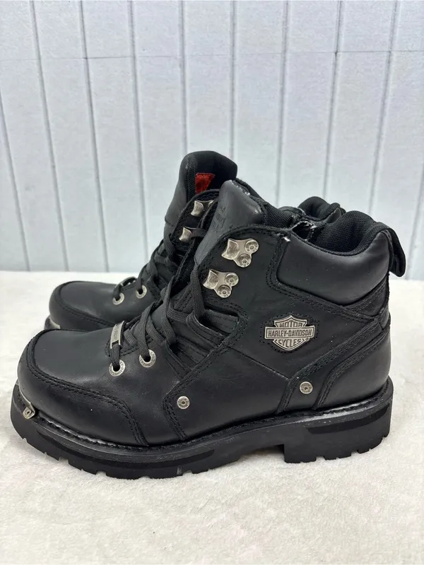 Harley-Davidson Black Leather Lace-Up Motorcycle Boots with Metal Accents Size 9 - Image 5