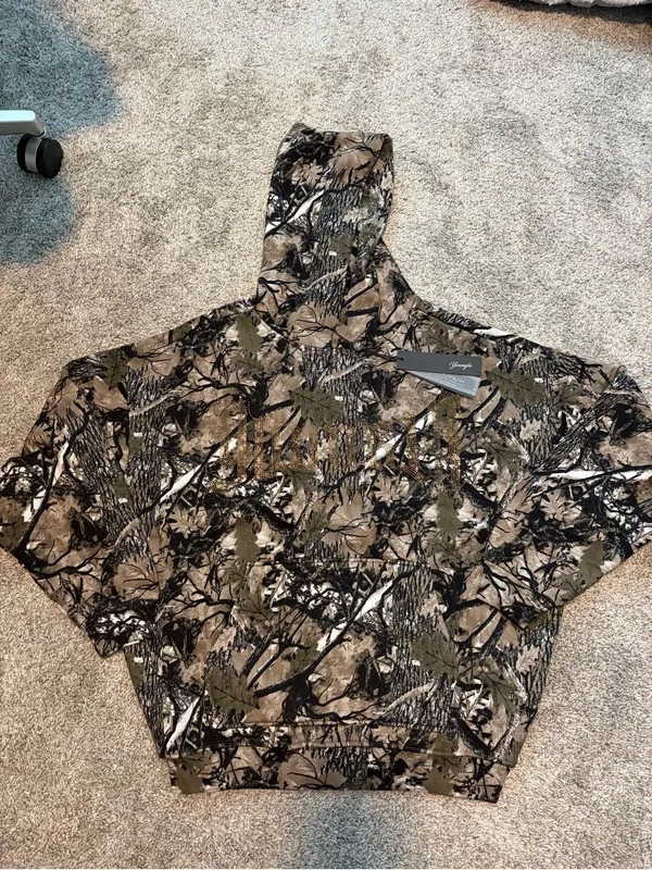 YoungLA Bling Rhinestones Hoodie Green Real Tree Camo Size Small Oversized NEW - Image 2