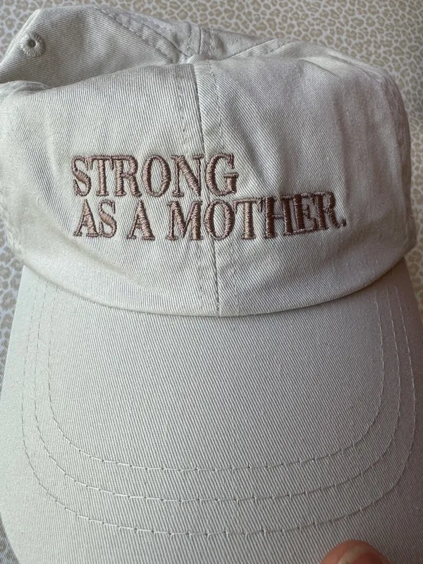NWOT Embroidered 'Strong As A Mother' Off White Baseball Cap - Image 2