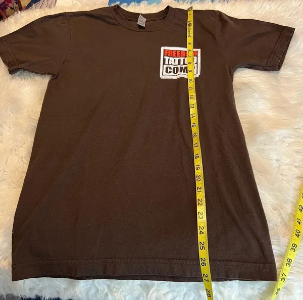 American Apparel Freedom Tattoo Comp Short Sleeve T Shirt Brown Back Graphic Size Small - Image 7