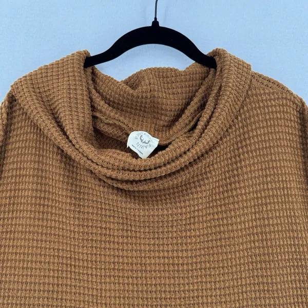 Fantastic Fawn Waffle Knit Cowl Neck Sweater S Rust Oversized Hi Low Boho Tunic - Image 3