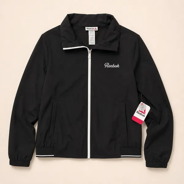 Reebok Womens Black Full Zip Track Jacket‎ Mock Neck Script Logo Size XS NEW - Image 4