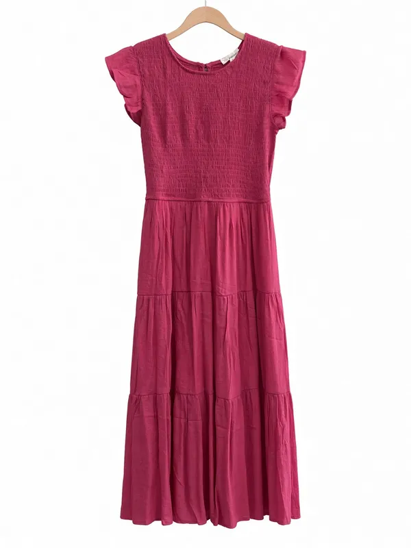 Blu Pepper Fuchsia Flutter-Sleeve Maxi Dress Medium - Image 10