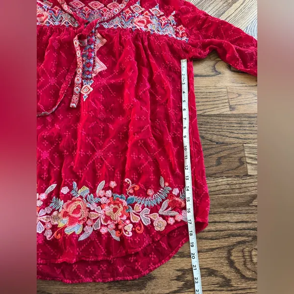 Johnny Was Long Sleeve Tunic Lightweight Red Embroidered Large V Neck Floral - Image 5