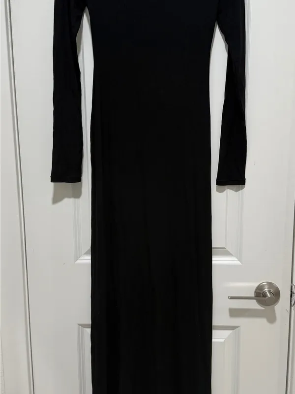 SKIMS Black Long Sleeve Scoop Neck Maxi Dress - Image 4