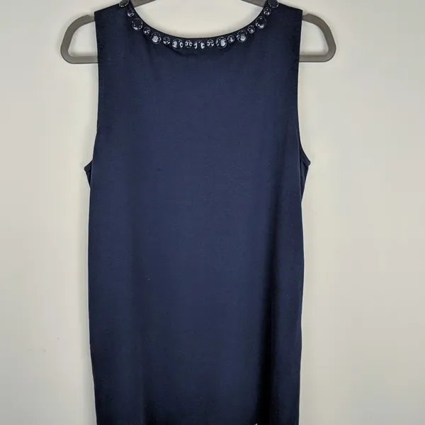 J. Crew Womens Embellished Sleeveless Shift‎ Dress Size L Pockets Blue Career - Image 2
