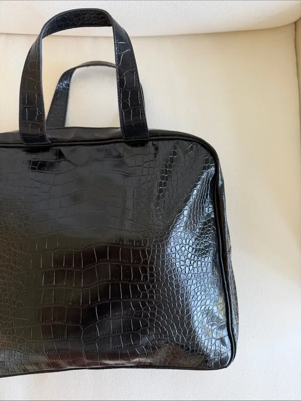 Vintage Saks Fifth Avenue Black Croc-Embossed Leather Briefcase / Work Tote - Image 2