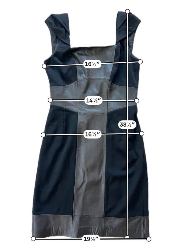 Antonio Melani Black Genuine Leather Panel Sheath Dress Size 6 Sleeveless - Image 3