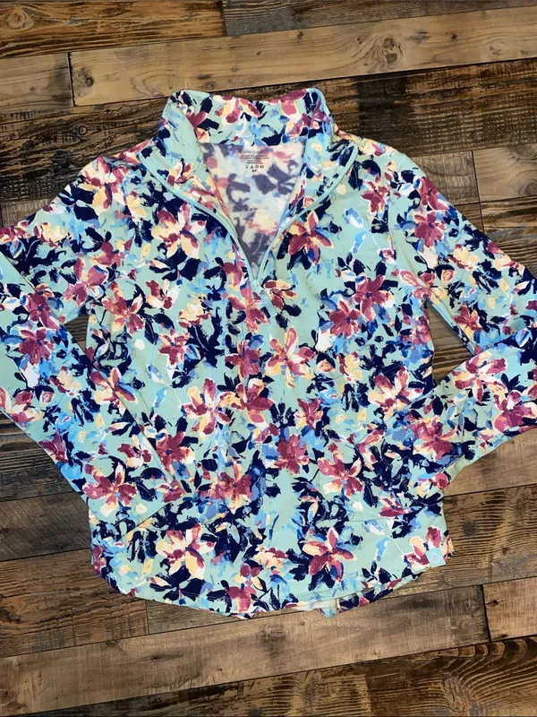Vera Bradley Floral Quarter-Zip Pullover in Light Blue with Pink & Navy - Image 3