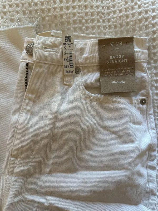 Madewell Baggy Straight White Jeans Distressed - Image 2