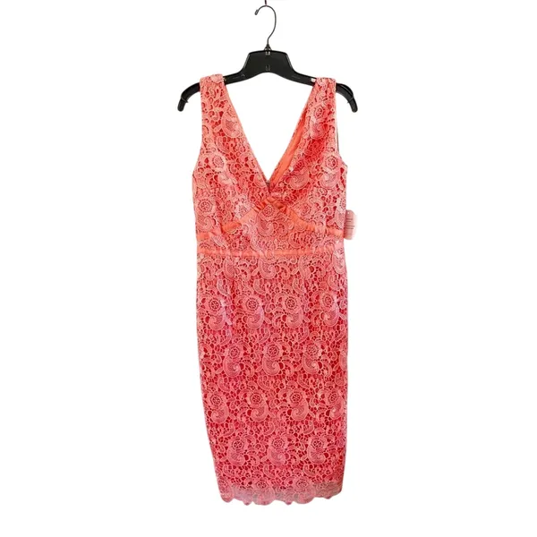 ASOS Paper Dolls‎ Coral Lace V Neck Bodycon Pencil Cocktail Dress Sz 8 NWT - Image 2