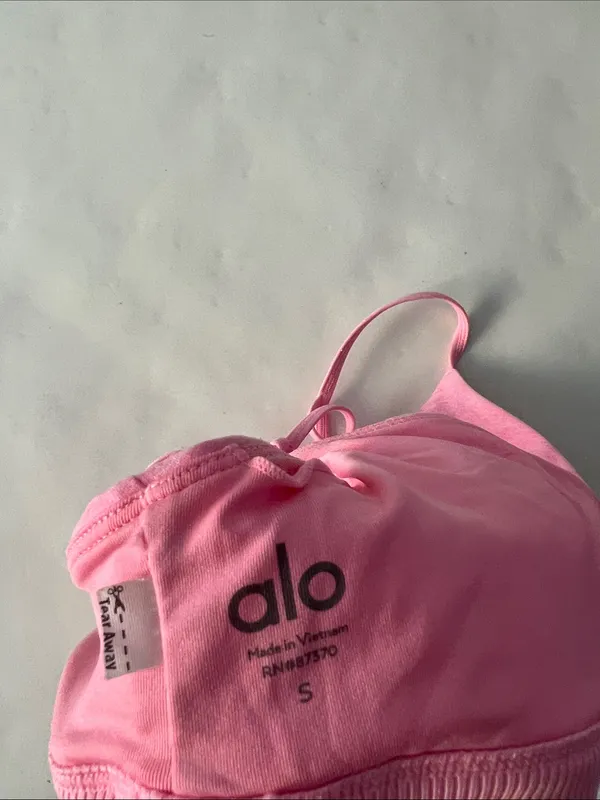 ALO YOGA Alosoft Lavish Sports Bra Macaron Pink Heather Size Small - Image 5