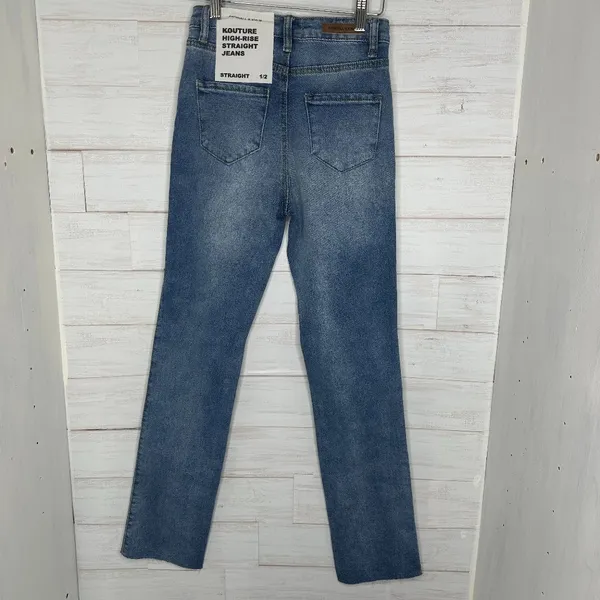 NWT Kendall & Kylie Womens Kouture High Rise Straight Jeans Size 1/2 Raw Hem - Image 5