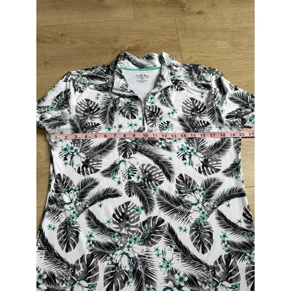EUC Womens Coral Bay Golf short sleeve quarter 1/4 zip top palm leaves‎ size M - Image 6