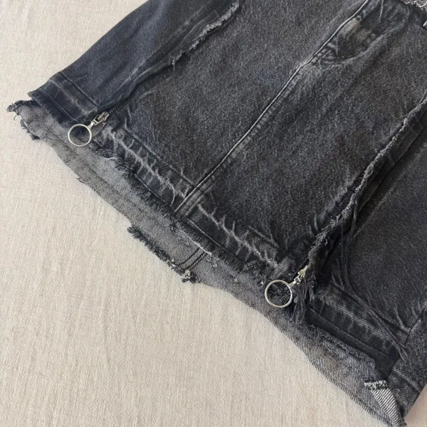 Zara Basic Z1975‎ Denim Black Acid Wash Deconstructed Zip Mini Skirt Size S 26 - Image 10
