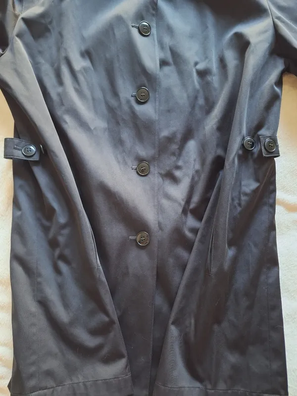NWOT Gallery Black Single Breasted Rain Coat Jacket Size L Plaid Lining - Image 7