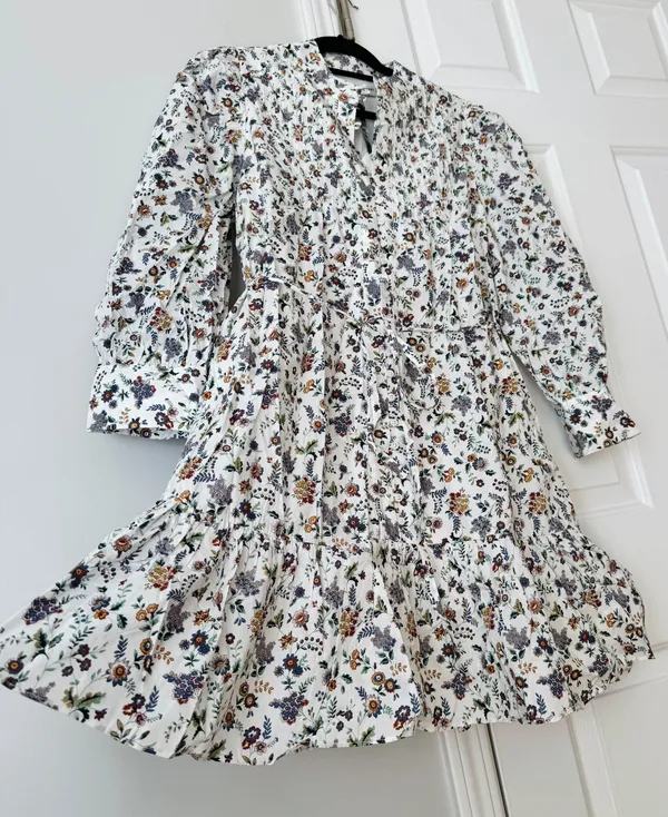 English Factory Floral Pintuck Smocked Mini Dress, Size M - Image 10