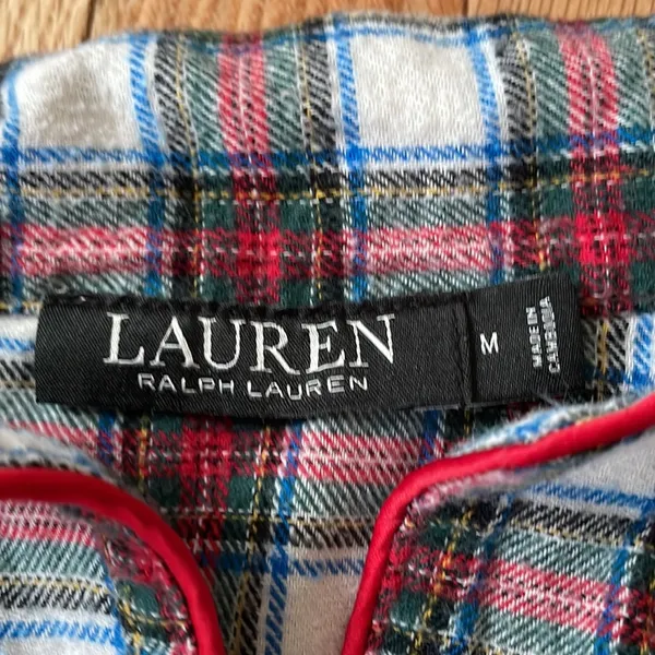 Lauren Ralph Lauren Shirt Womens Medium Red White Plaid Logo Button Up Sleepwear - Image 8