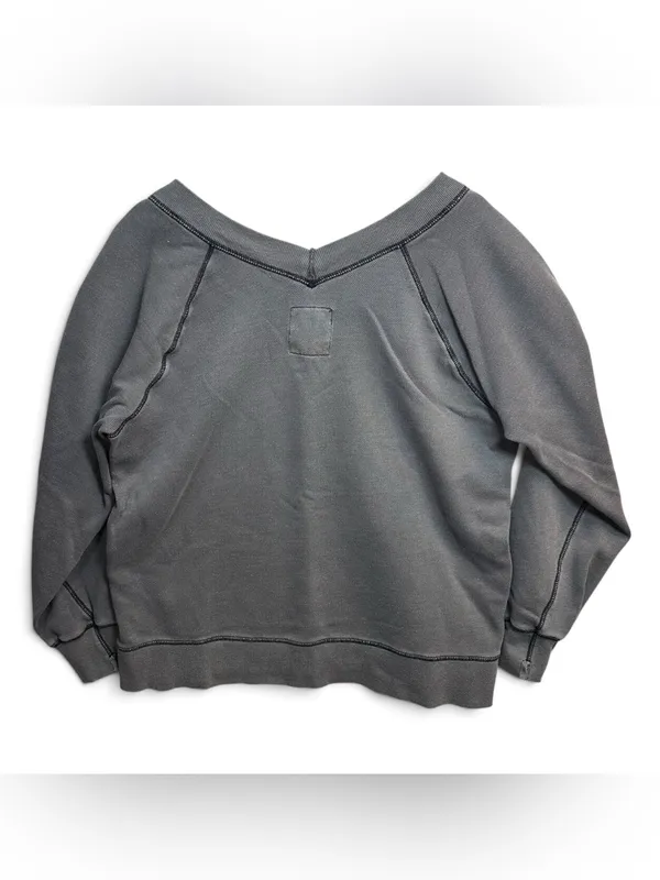 Aerie Gray V-Neck Oversized Sweatshirt Women’s Small Contrast Stitch Pullover - Image 4