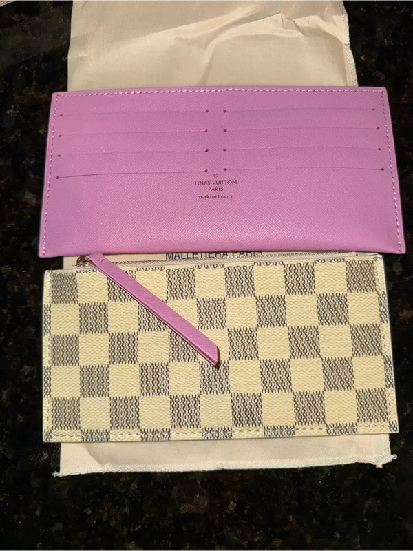 Damier Azur Check Canvas Crossbody Wallet with Gold Chain - Beige & Pink - Image 7