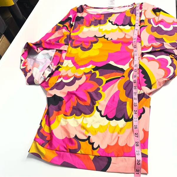 Imperfect Trina Turk retro‎ floral caftan tunic dress xs swim cover resort dress - Image 11