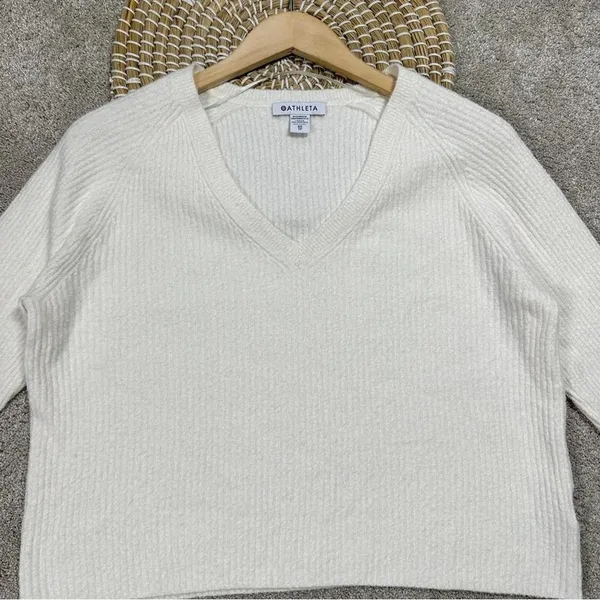 Athleta Cashmere Blend Felicity Cozy V-Neck Sweater Longsleeve Magnolia White XS - Image 4