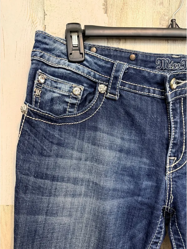 Miss Me Jeans Women’s 32 Bootcut Dark Wash Embellished Floral Rhinestone - Image 3