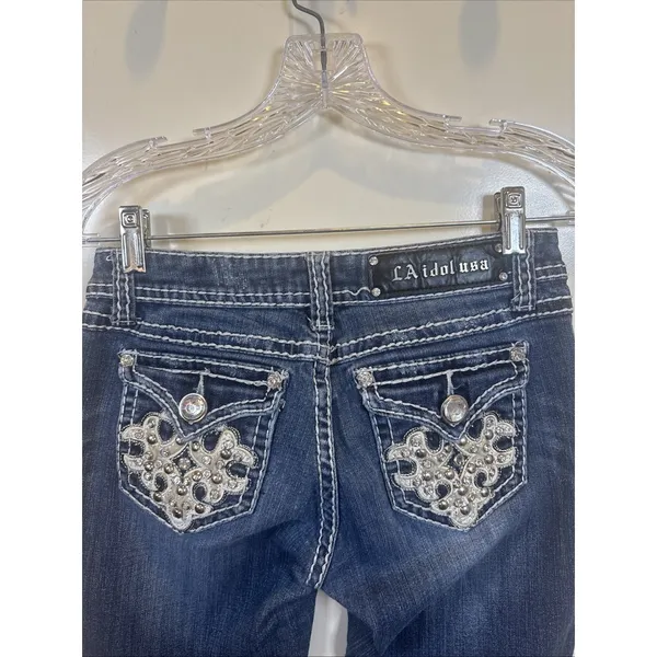 LA Idol Jeans Woman 28 Bootcut Rhinestone Embellished Rodeo Low Rise Denim Y2K - Image 2