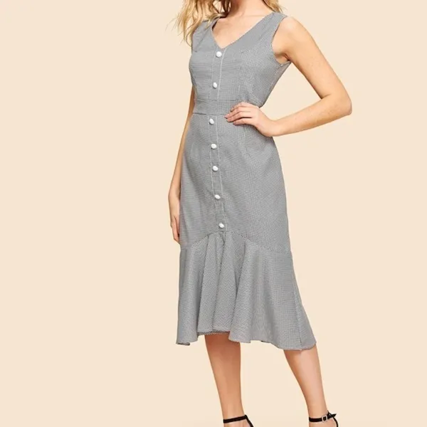 ✨ Ruffle Hem Gingham Button Dress✨ Black Size M - Image 2
