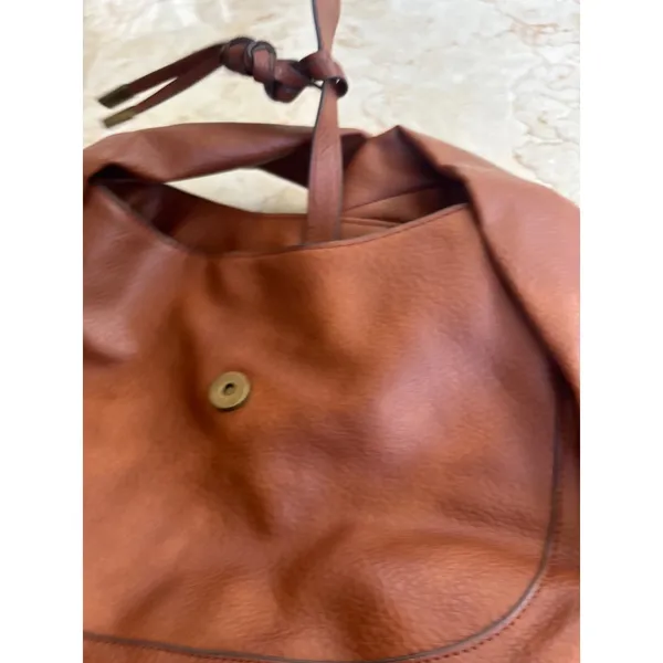 Brown Pebbled FAUX Leather Hobo Shoulder Bag With Dual Inside Pockets & Zipper - Image 8