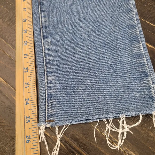 PacSun Women's High-Rise Straight Leg Raw Hem Jeans Blue Size 24 - Image 8