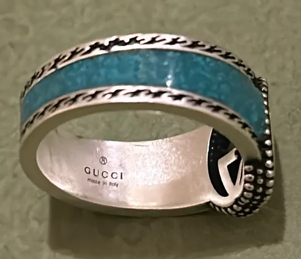 Gucci Interlocking G Turquoise Enamel Ring 14mm AG925 - Image 4