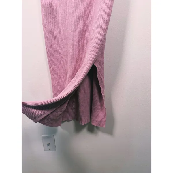 Abercrombie Sleeveless Twist Front Ribbed Midi Dress Size L Tall Pink Romantic - Image 7