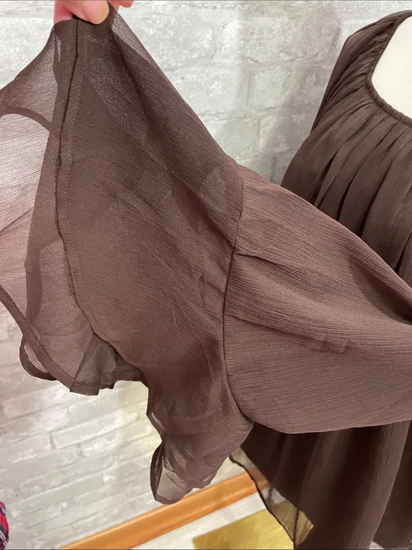 LOFT Chocolate Brown Sheer Long-Sleeve Peasant Top - Image 3