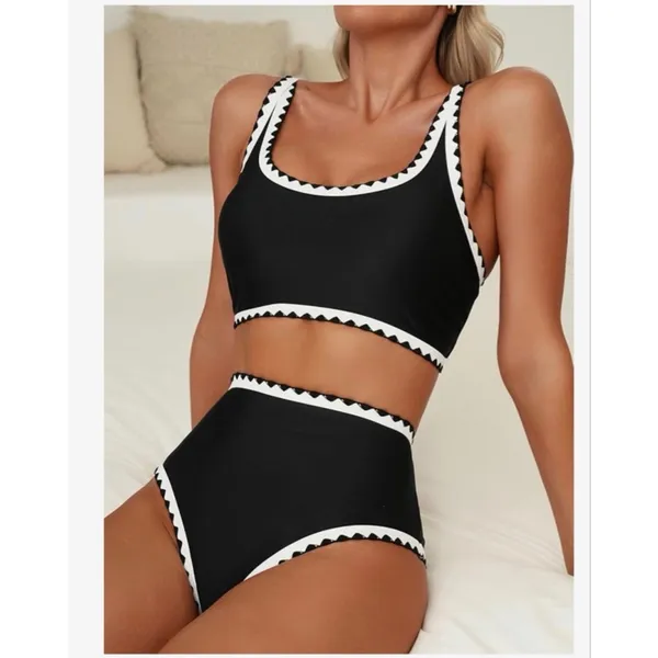 NEW Bikini Set Whip Stitch 2 Pc Swimsuits High Waist Scoop L - Image 6