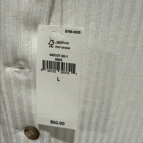 Banana Republic White Long Sleeve‎ ribbed Henley Tee large NWT - Image 5