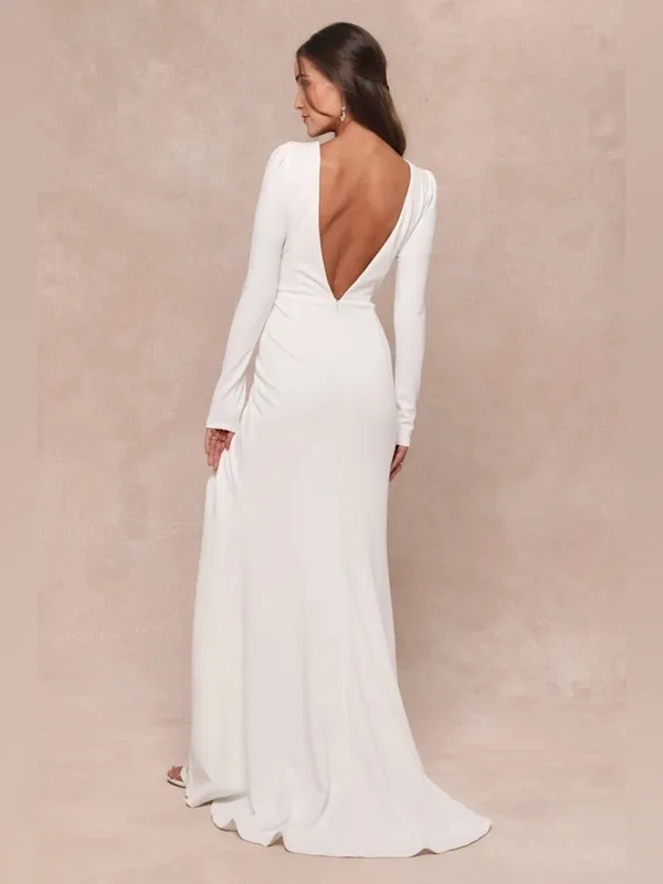 Lulus Stunning Romance White Long Sleeve Mermaid Wedding Maxi Dress Size XL NWT - Image 2