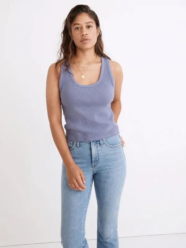 Madewell Waffle Knit Scoop Neck Crop Tank Dark Grey Medium - Image 2