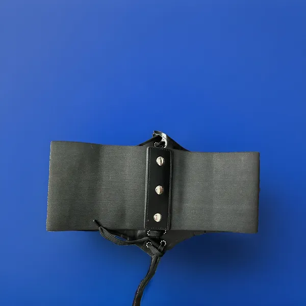 Black Wide Corset Waist Belt Lace Up Elastic Faux Leather gothic Small costume - Image 2