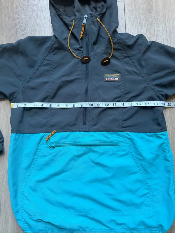 L.L. Bean Classic Two-Tone Color Block Hooded Anorak Jacket Teal & Charcoal XS - Image 6