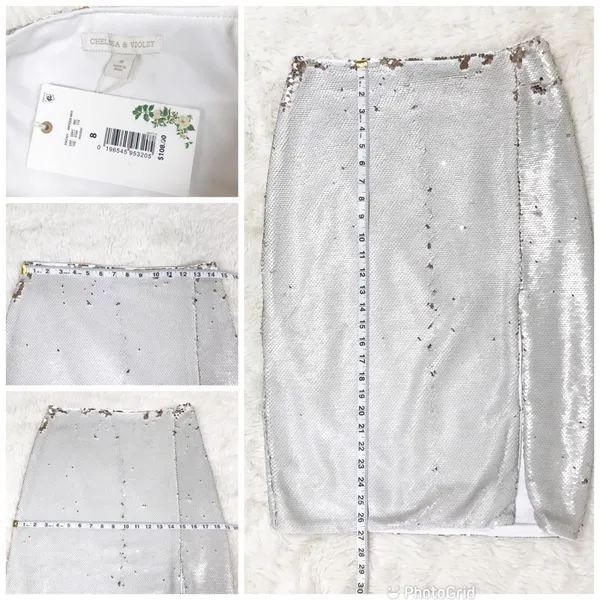 CHELSEA & VIOLET Silver Gold Full Sequin Midi‎ Pencil Skirt Metallic Size 8 10 - Image 10