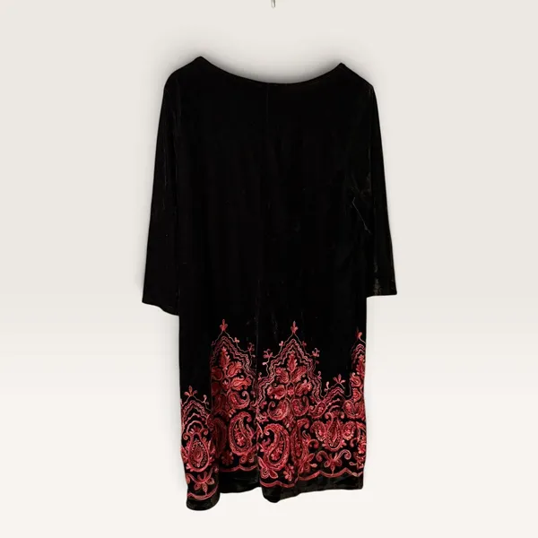 Ronni Nicole Velvet Shift Dress 16 Black Pink Paisley Embroidered Whimsigoth - Image 2