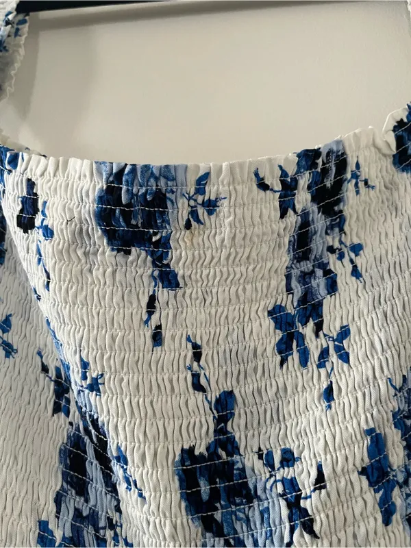 Altar'd State Blue White Floral Smocked Maxi Dress Medium Coastal Euro Summer - Image 9
