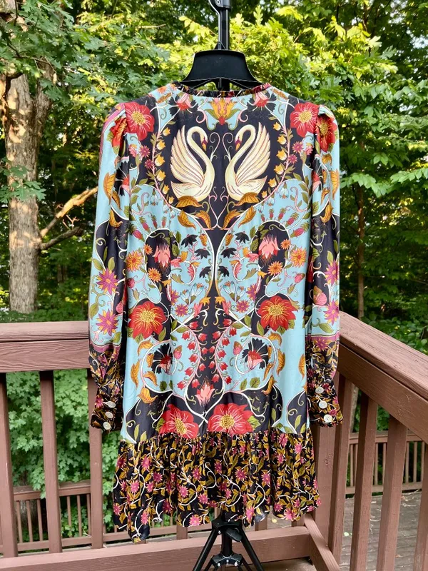 NWOT Farm Rio Floral Swans V-Neck Long Sleeves Mini Dress Size S - Image 2