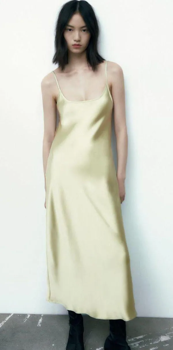 ZARA Dress Sage green Slip Midi Satin Effect Maxi Wedding Party - Image 5