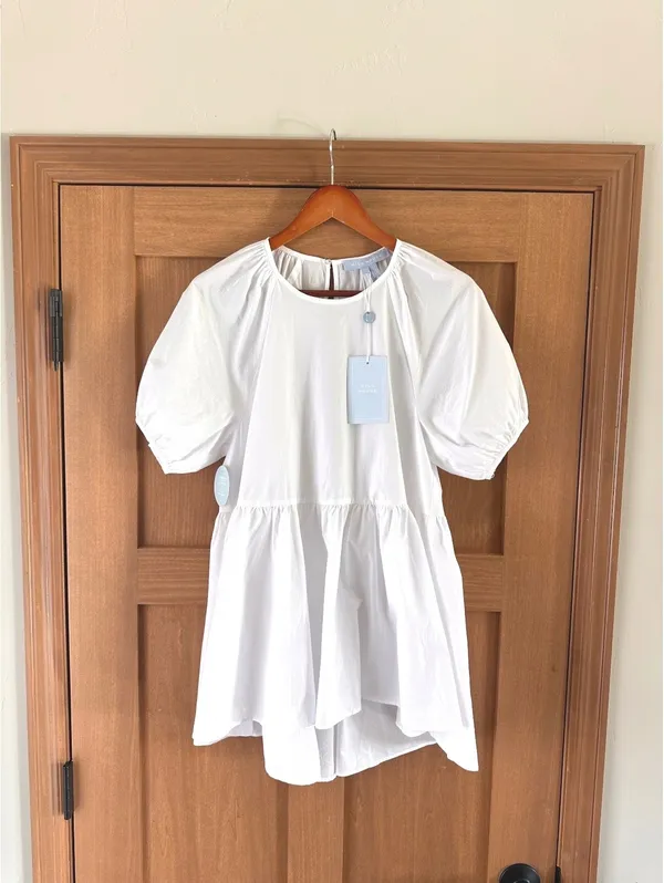 NWT Hill House Home The Francesca Peplum Top in White Cotton Women’s XS - Image 2
