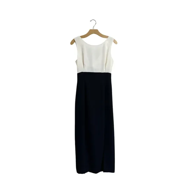 Vintage‎ Maggy London Colorblock Maxi Dress Black White Sheath Sz 4 - Image 3