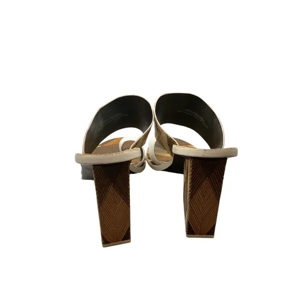 Tory Burch Geometric Marquetry Block Heel Sandals Brown White Leather 7.5M - Image 8
