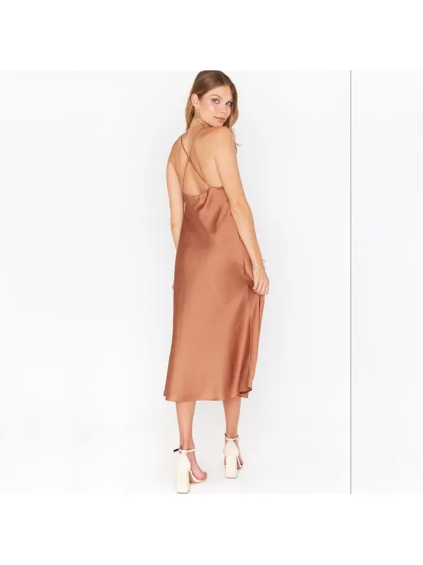 Show Me Your Mumu Verona Cowl Dress Size XXS NWT In Copper Luxe Satin - Image 2