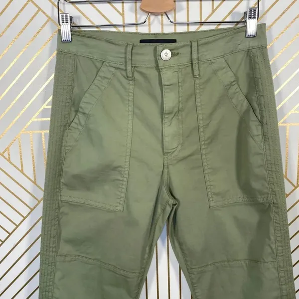 3x1 Simone Trouser Pants Cropped Side Slits Utility Chino Mid Rise Green 26‎ - Image 4